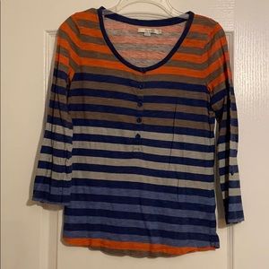 Boden Button Up Striped Multi-Colored Tee